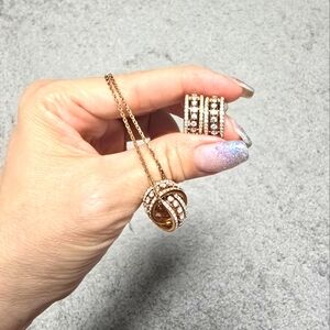 Swarovski Necklace and Huggie Earrings Rose Gold Color